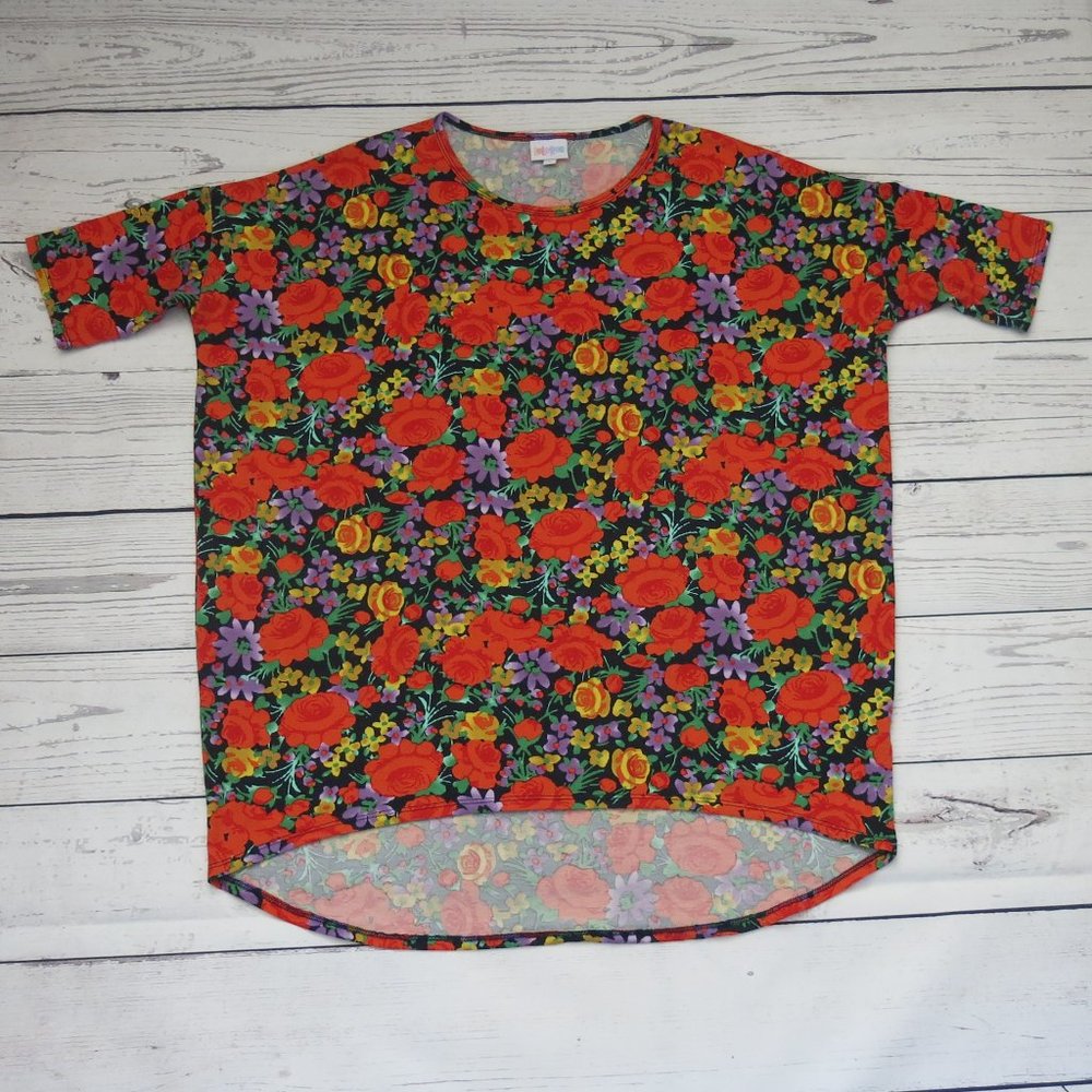 LuLaRoe Multi Color Floral Pattern Short Sleeve Hi Lo Top Blouse - Size Large